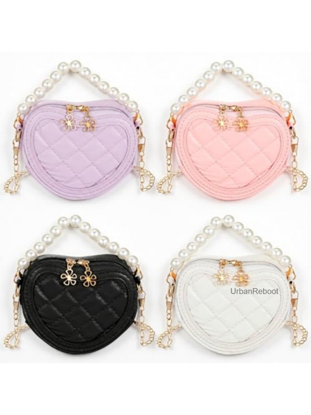 4 PCS Little Girl Heart Shaped Crossbody Bag PU Pearl Handle Princess Handbag